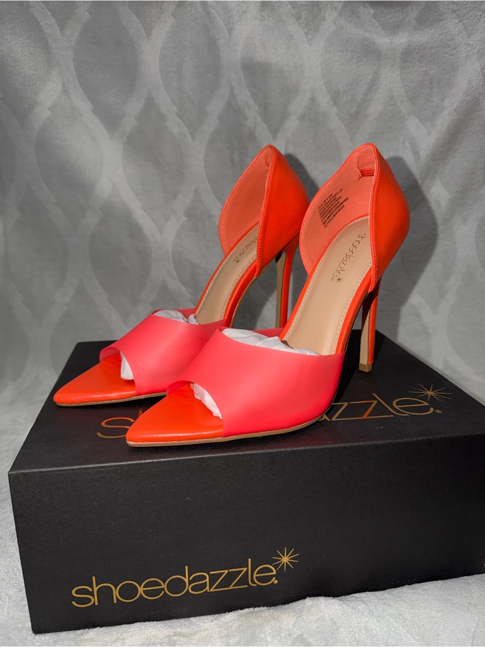 Shoe Dazzle Women's Two-Tone Coral Pink Open-Toe Pointed Stiletto Heels
